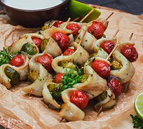 Шашлык  из филе тилапии  с картофелем беби и помидорами Черри (от 10 порций)